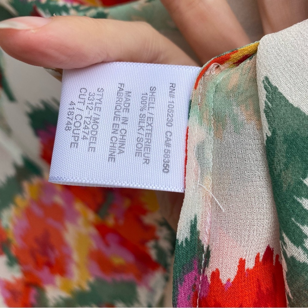 Joie - White & Multicolor Abstract Floral Print Silk “Axcel" Blouse Sz XS - Picture 12 of 14